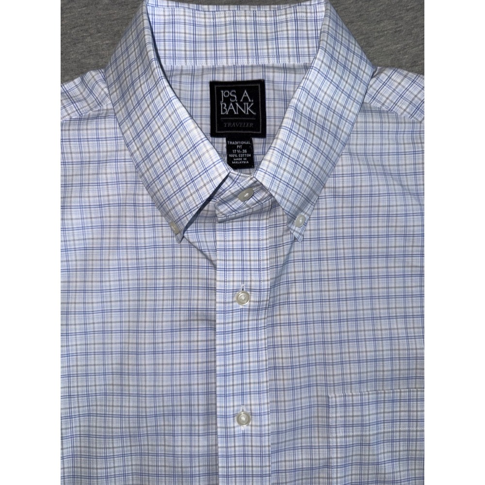Jos A Bank Mens Traditional Fit Plaid Button Down Shirt Size 17.5 36 Business